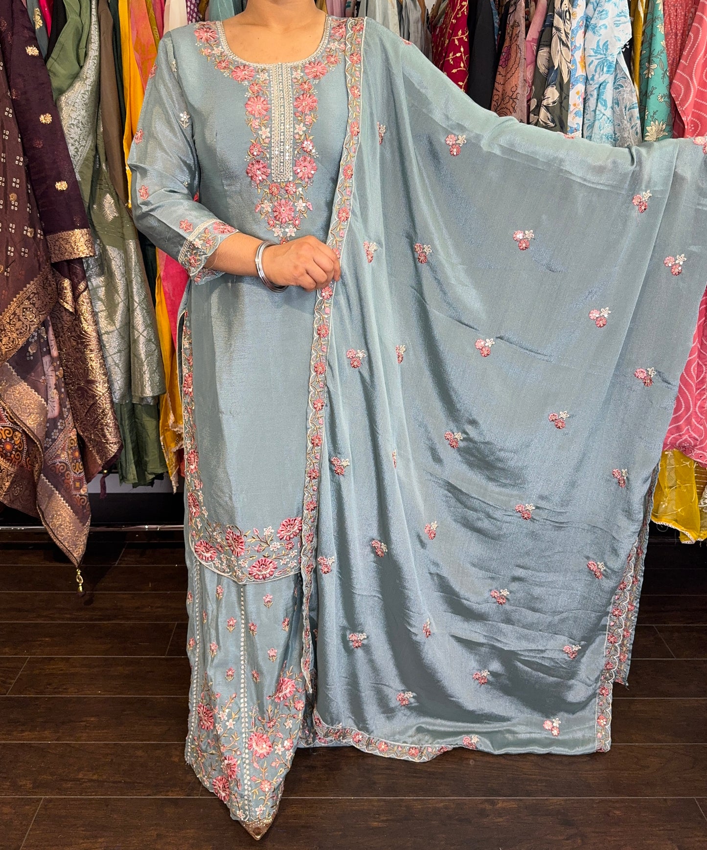 Pure chinnon party wear suit