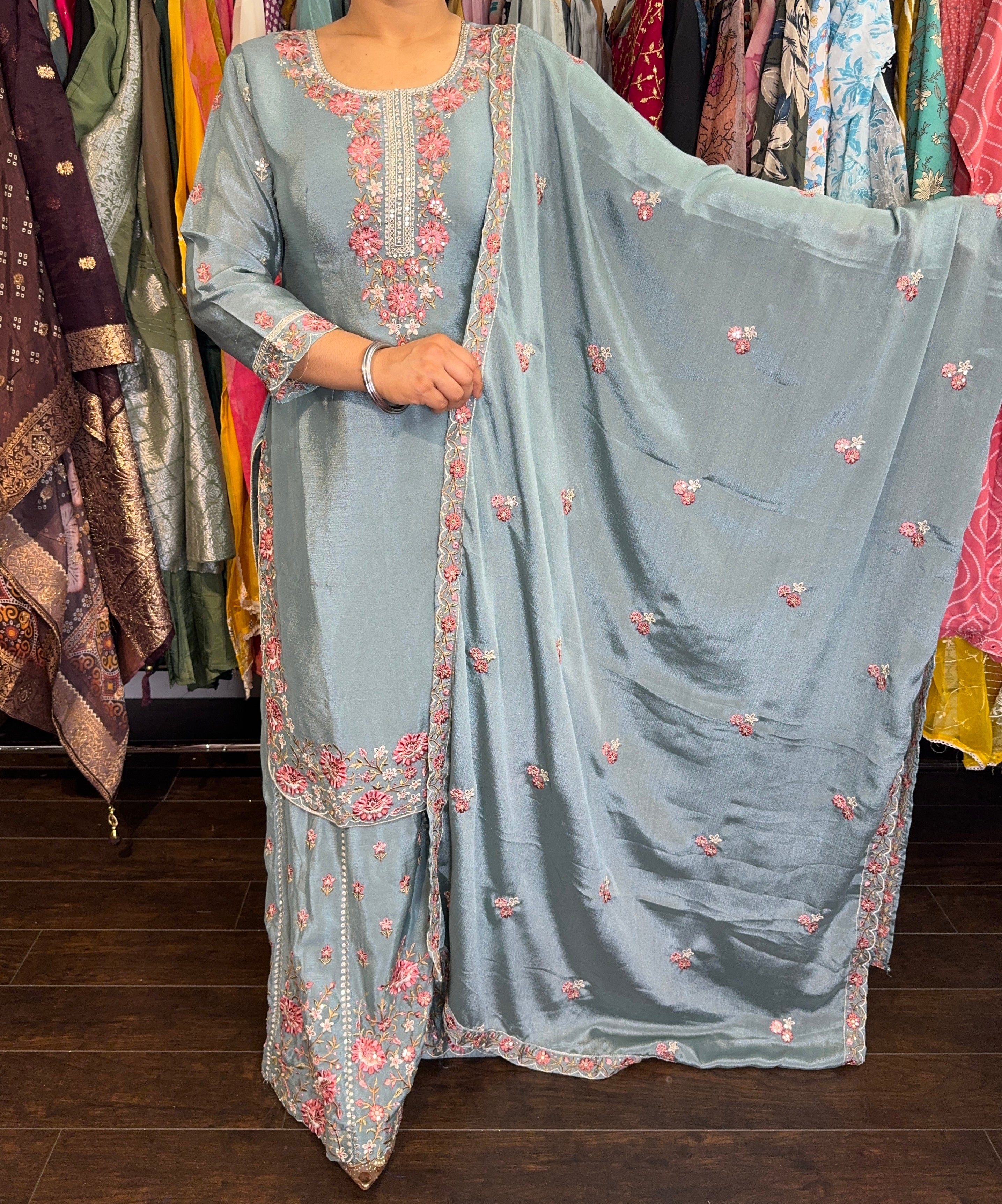 Pure chinnon party wear suit