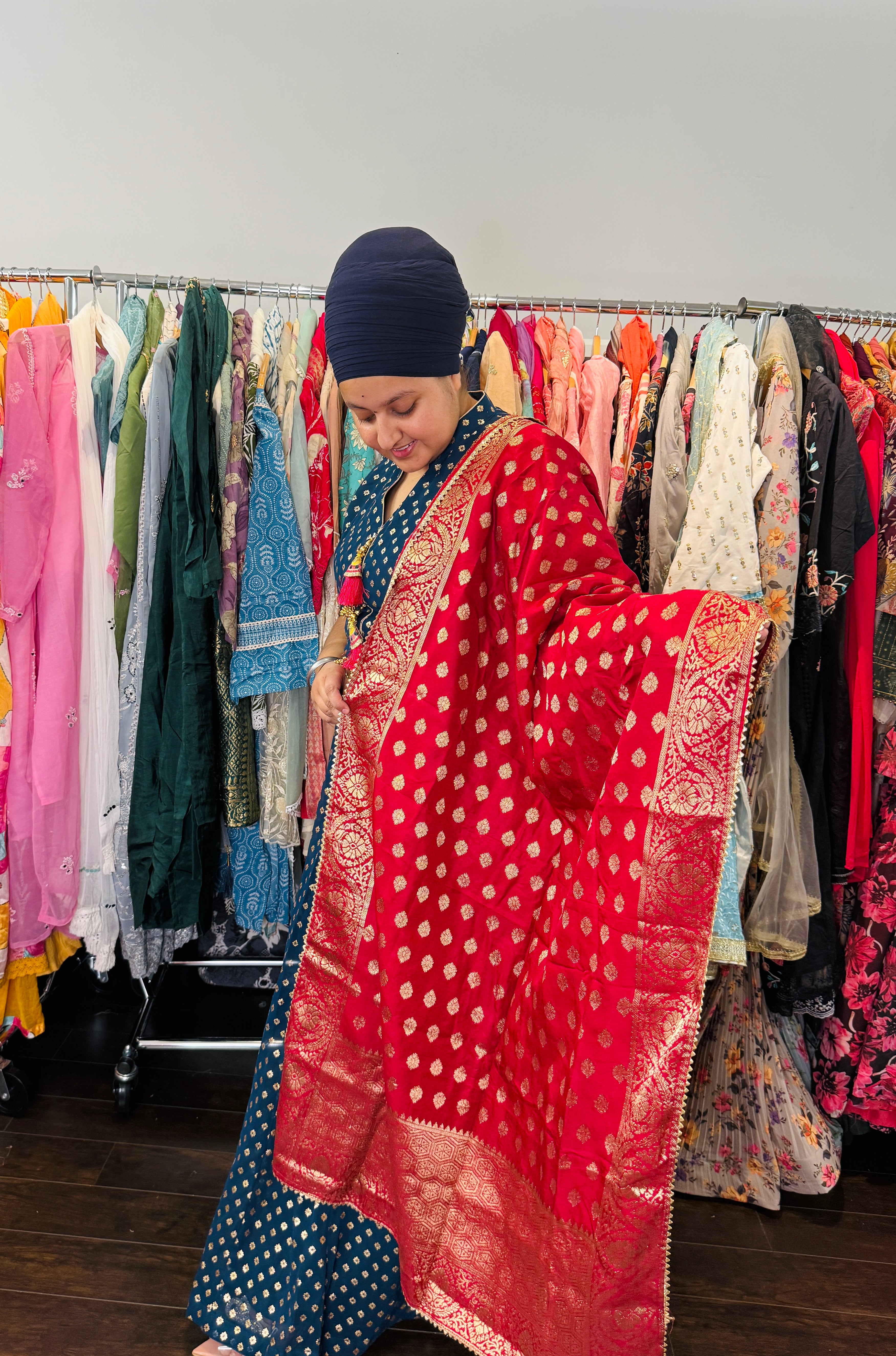 Georgette anarkali with banarasi duptta