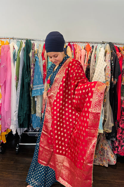 Georgette anarkali with banarasi duptta
