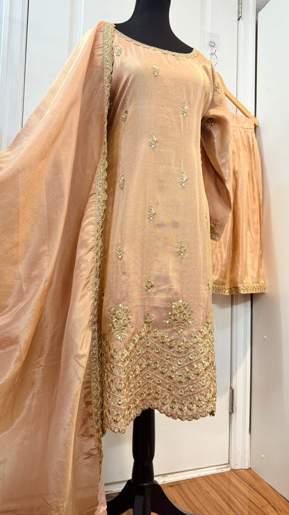 Party wear shimmer tissue garara suit