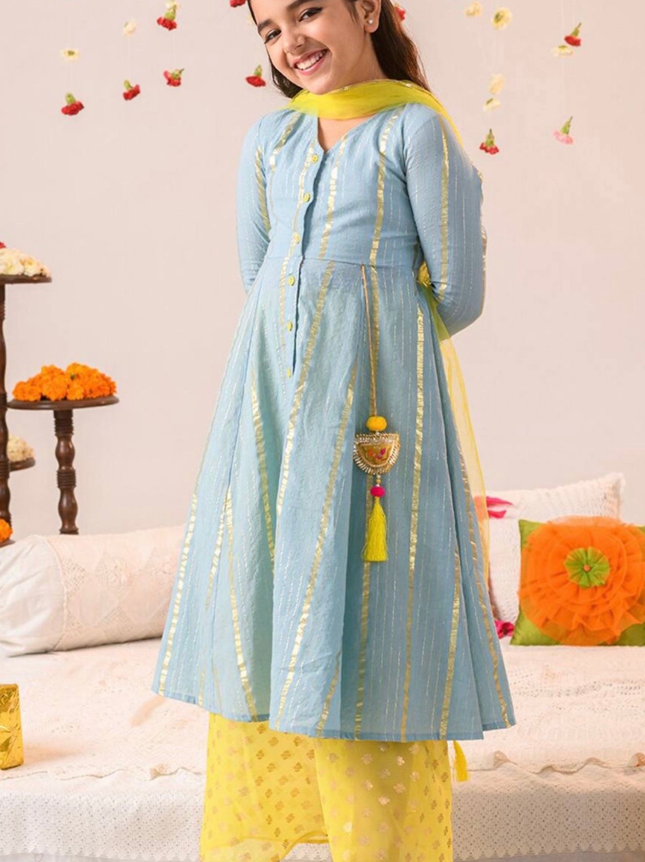 Kids pure cotton anarkali with Georgette sharar