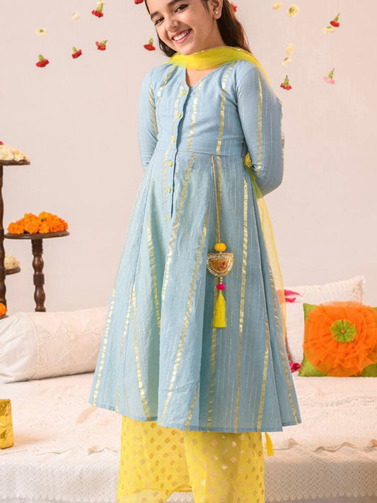 Kids pure cotton anarkali with Georgette sharar