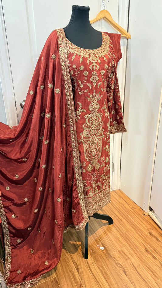 Embroidered party wear suit with pants
