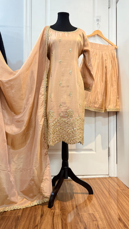 Party wear shimmer tissue garara suit