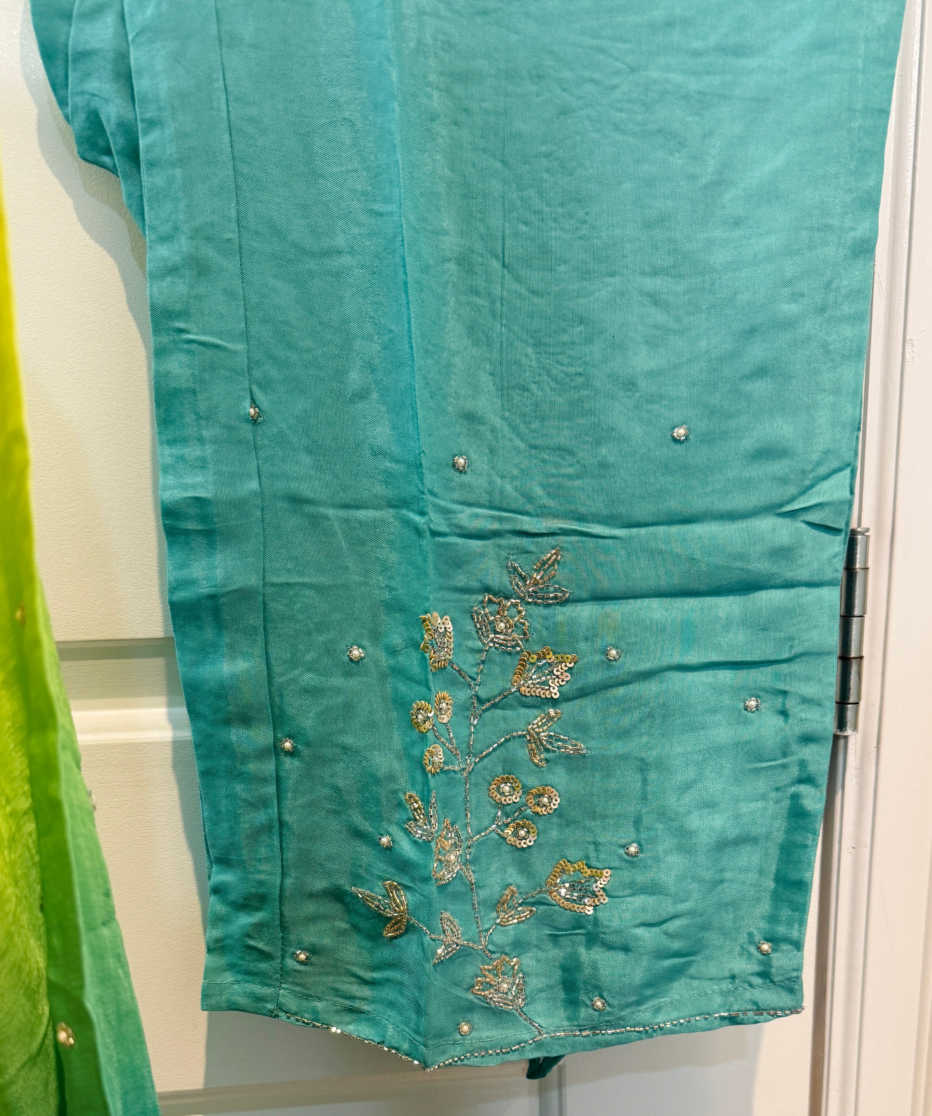 Pure chinnon hand embroidered plazo suit
