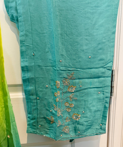 Pure chinnon hand embroidered plazo suit