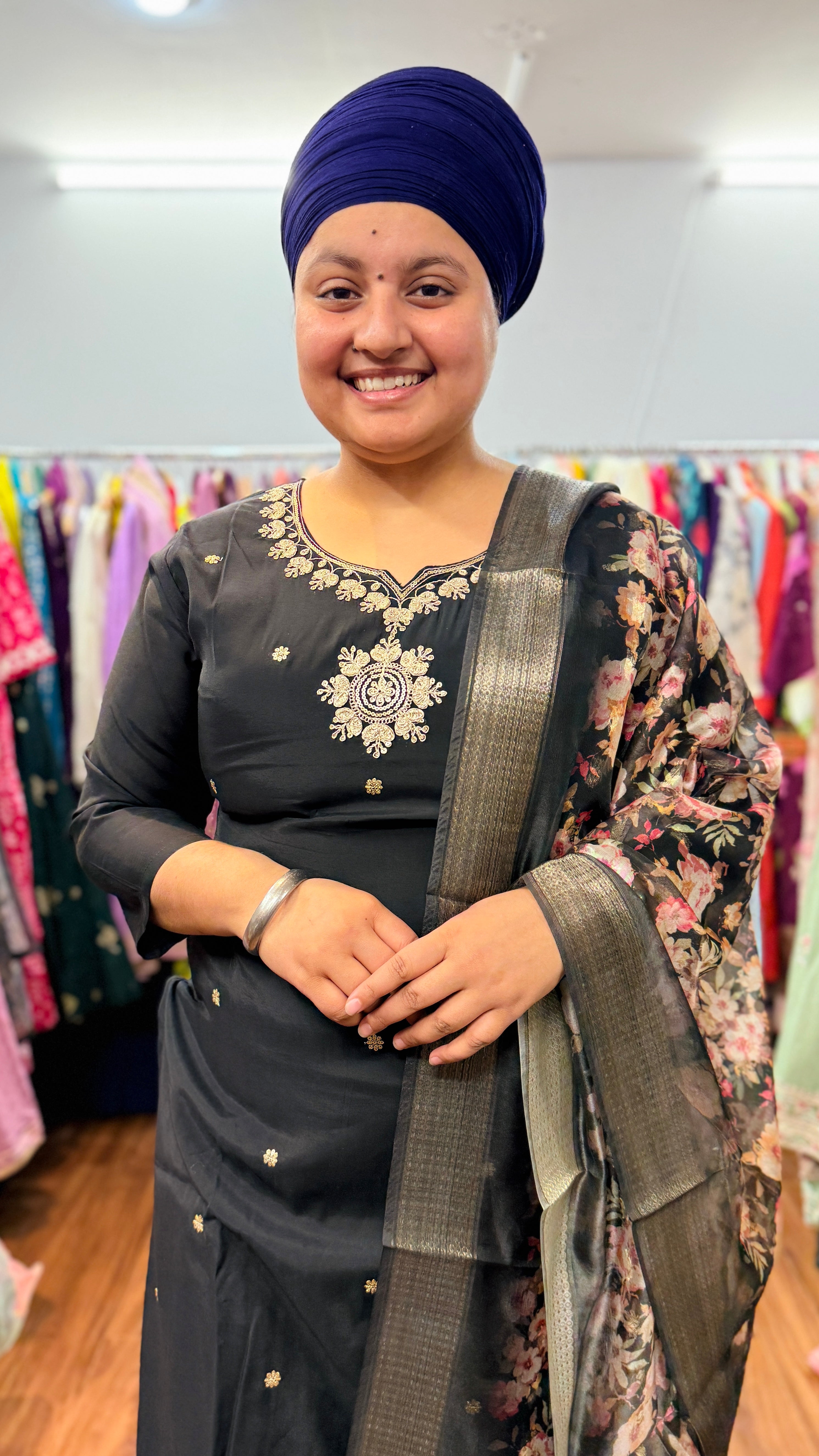Black suit with printed duptta