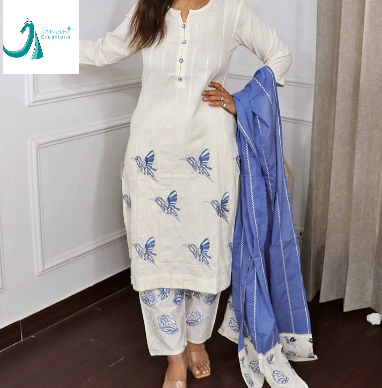 Blue birds cotton suit