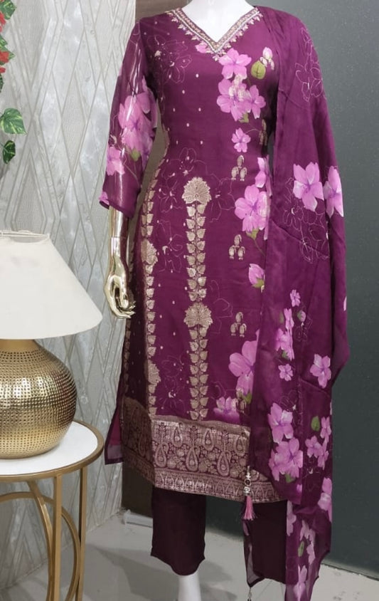 Pure organza bnarasi touch suit