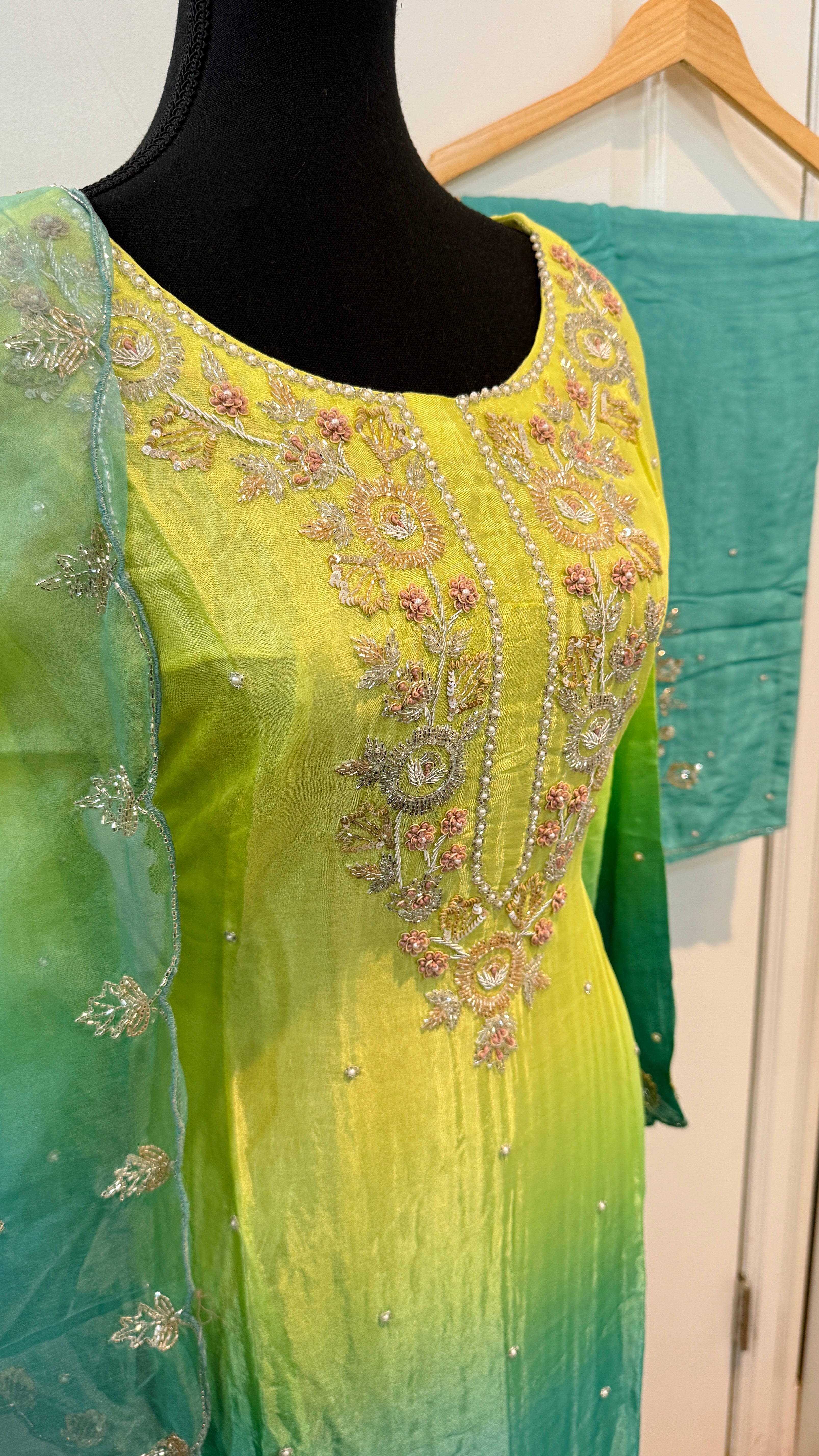 Pure chinnon hand embroidered plazo suit