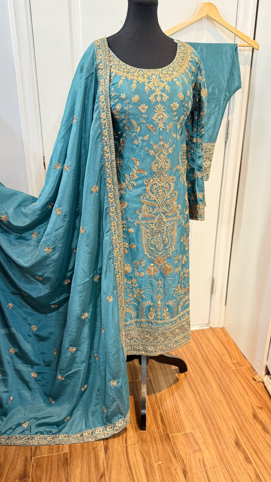 Embroidered party wear suit with pants