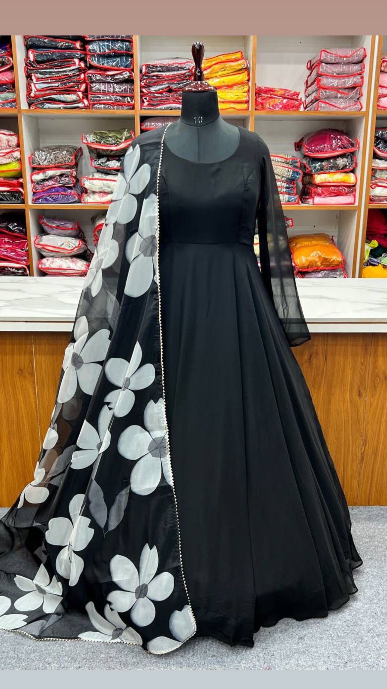 Plain black anarkali printed duptta