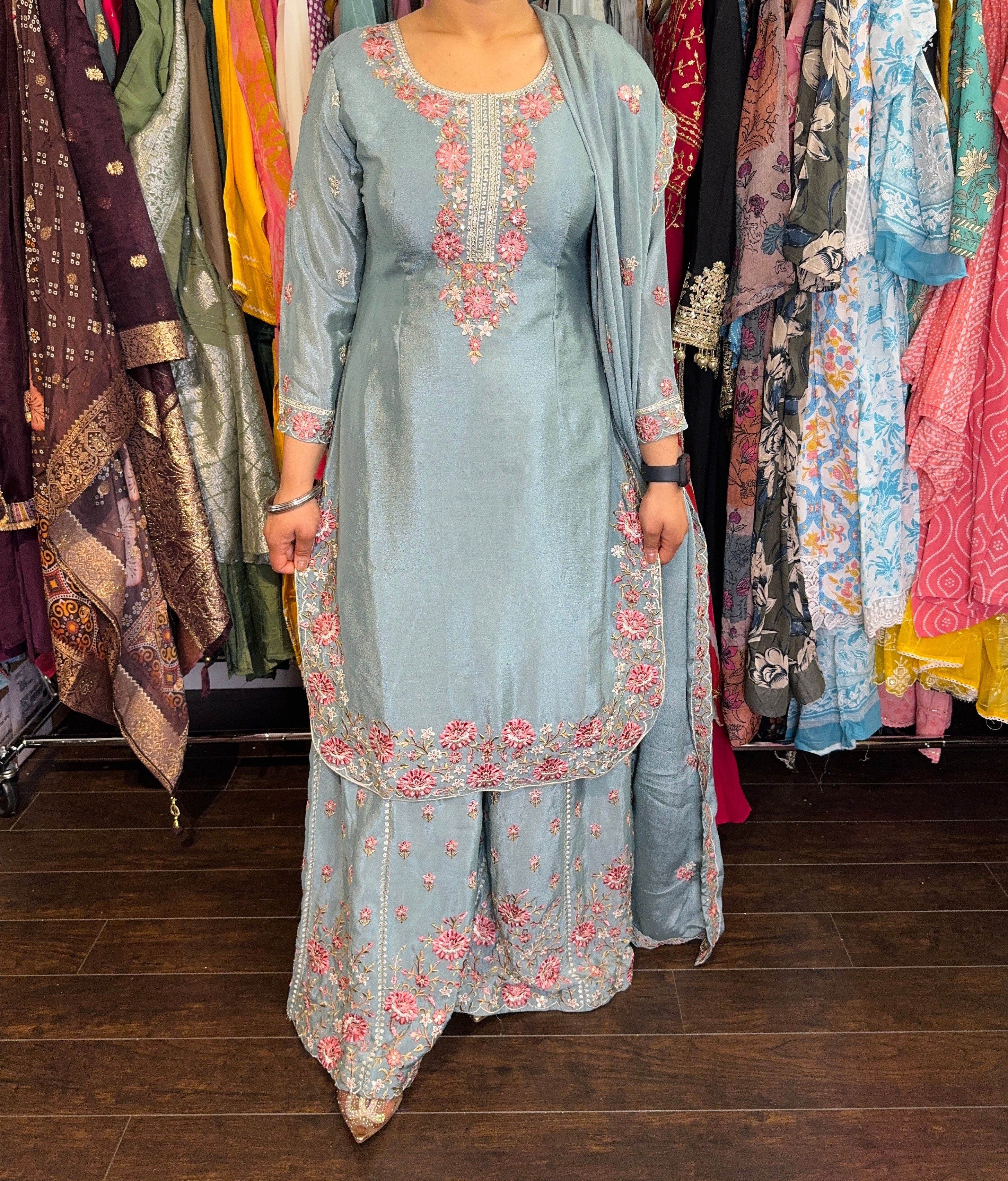 Pure chinnon party wear suit