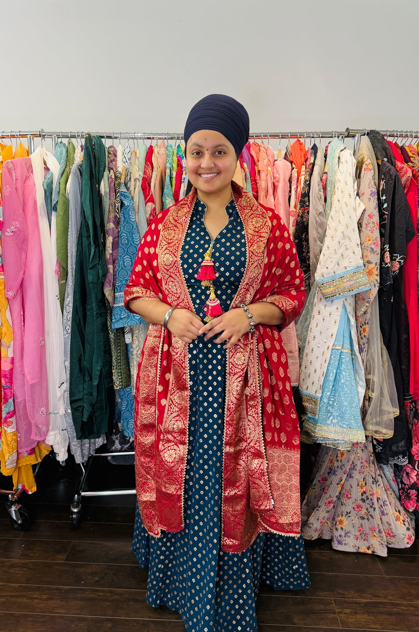 Georgette anarkali with banarasi duptta