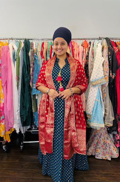 Georgette anarkali with banarasi duptta